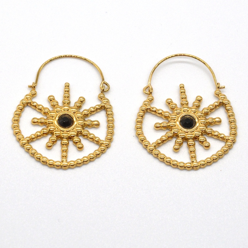 Dámské pozlacené šperky bohémský styl vintage květinové černé achátové náušnice Čína Ruifanbao výroba šperků továrna