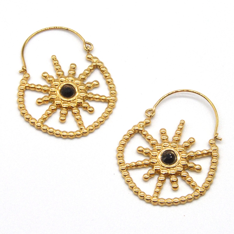 Dámské pozlacené šperky bohémský styl vintage květinové černé achátové náušnice Čína Ruifanbao výroba šperků továrna