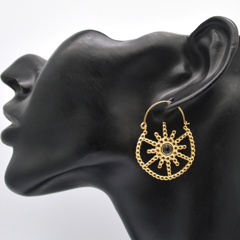 Dámské pozlacené šperky bohémský styl vintage květinové černé achátové náušnice Čína Ruifanbao výroba šperků továrna