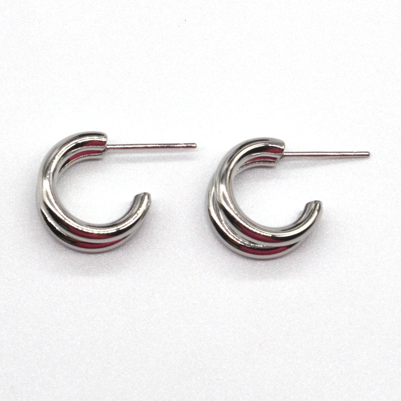 Tlusté stříbrné náušnice s dvojitým C-kroužkem retro geometrické kovové rockové punkové kulaté kruhy visící náušnice pro ženské dívky náušnice šperky Čína Ruifanbao šperky továrna na zpracování
