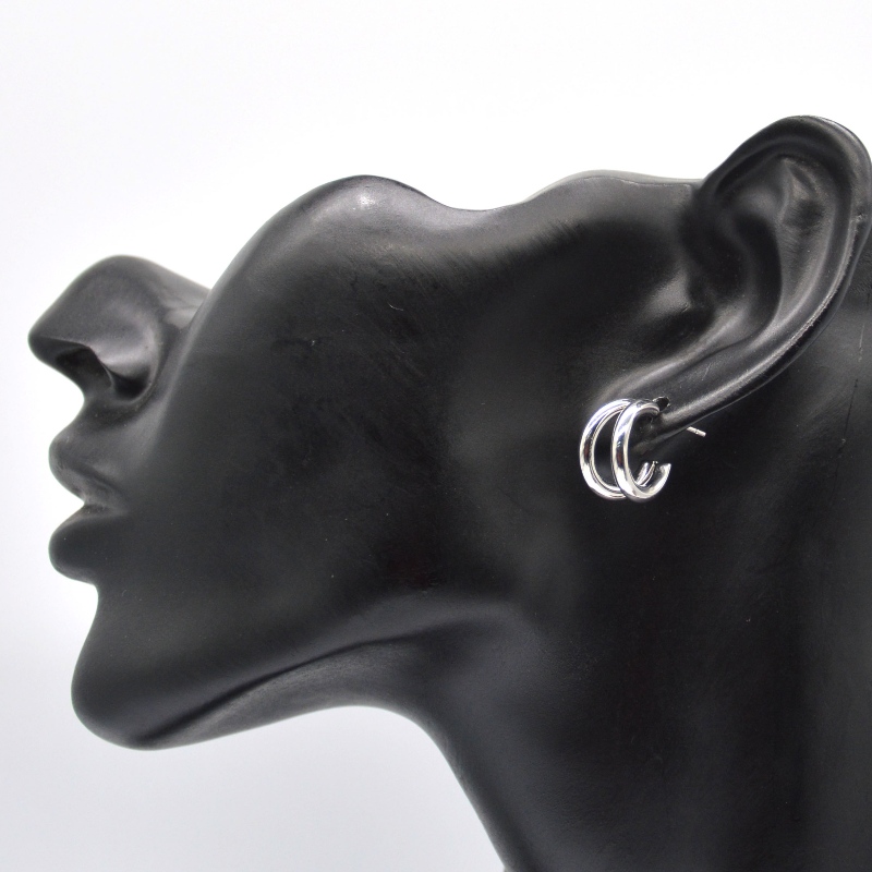 Tlusté stříbrné náušnice s dvojitým C-kroužkem retro geometrické kovové rockové punkové kulaté kruhy visící náušnice pro ženské dívky náušnice šperky Čína Ruifanbao šperky továrna na zpracování