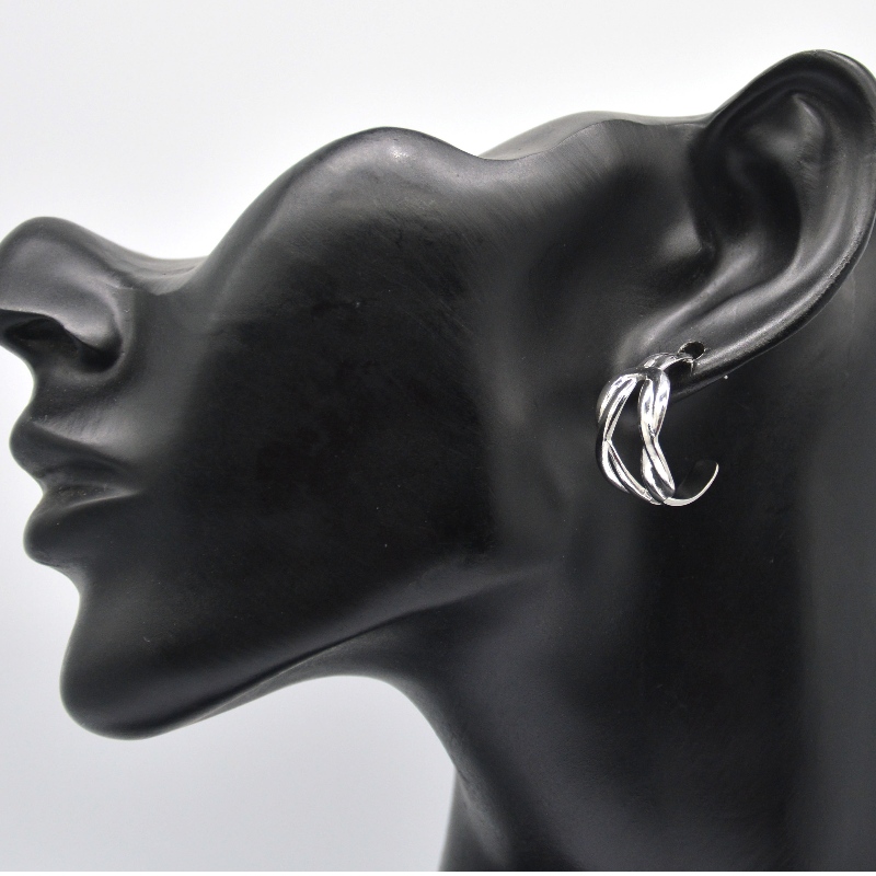 Stříbrné náušnice s dvojitým tvarem tvaru C s kruhovými náušnicemi pro ženské dívky Elegantní náušnice Šperky Čína Továrna na šperky Ruifanbao