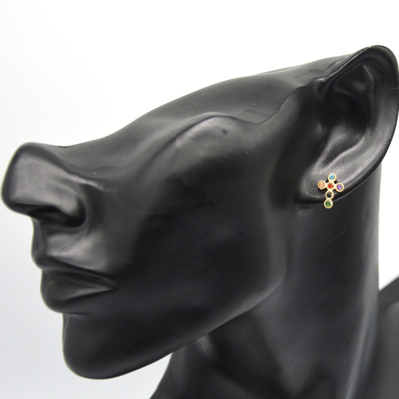 Dámské cross kubické zirkony mini pavé křížové náušnice Čína Ruifanbao šperky továrna na zpracování