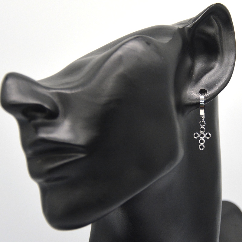 Stříbrné kříže náušnice kubické zirkony hřebíky nastavení malého kruhu náušnice visící kříž unisex Čína Ruifanbao výroba šperků továrna