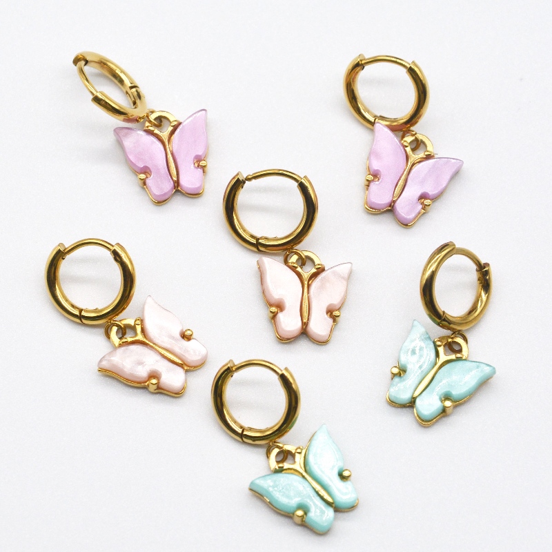 Ženské motýlí náušnice, barevné motýlí šperky, ženské zlacené visí náušnice, ženy sváteční dárky Čína Ruianbao šperkovnice zpracování