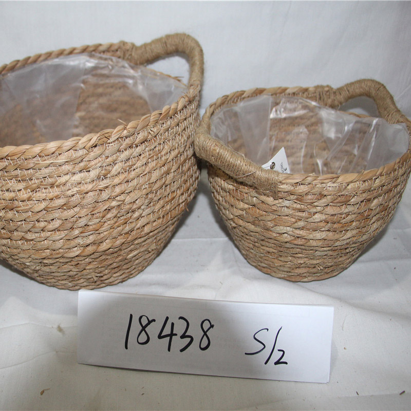 velkoobchodní výrobky z trávy ze sušené mořské trávy tkané koš na prádlo Hamper s rukojetí