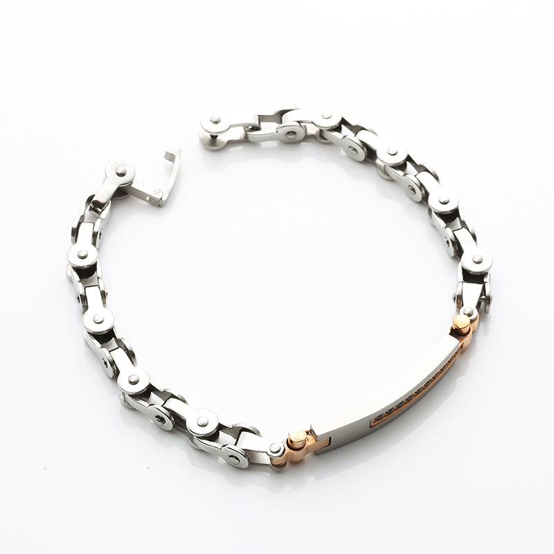 Dvoubarevný náramek z nerezové oceli 18K z růžového zlata s CNC CZ kamenným módním náramkem