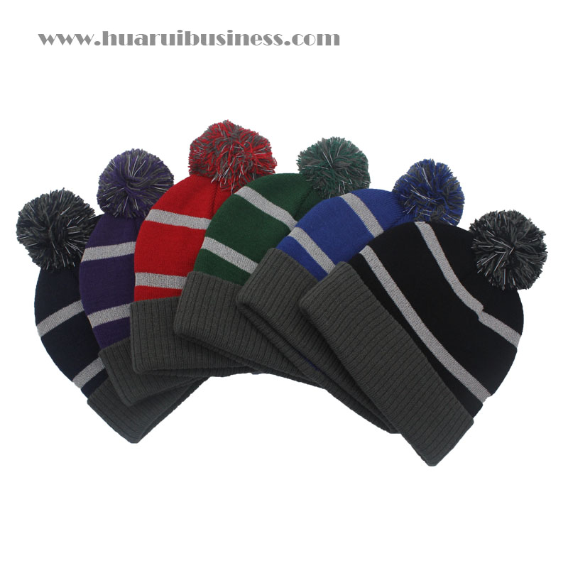 akrylová manžetová čepice, čepice, tuque, unisex, zimní čepice s pom pom s reflexními pruhy