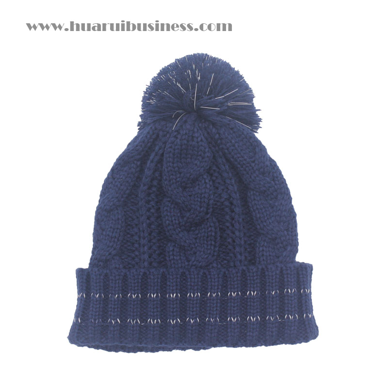 robustní pletená čepice s manžetou, čepice, tuque, unisex, zimní čepice s pom pom, manžeta s reflexními pruhy, pom pom s reflexním efektem