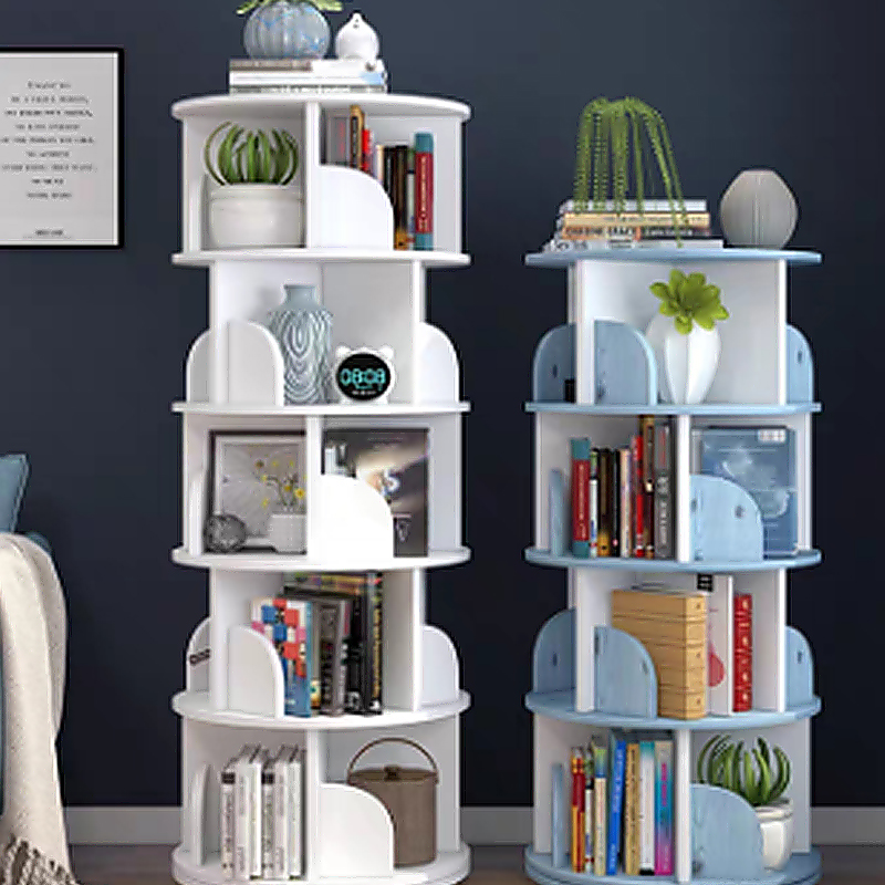 TMJ-2050 Custom Modern Home Wood White Revolving Storage Holders Racks Rotating Book Shelf