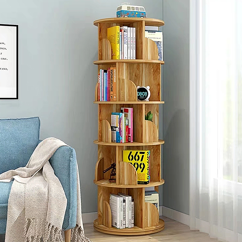 TMJ-2050 Custom Modern Home Wood White Revolving Storage Holders Racks Rotating Book Shelf