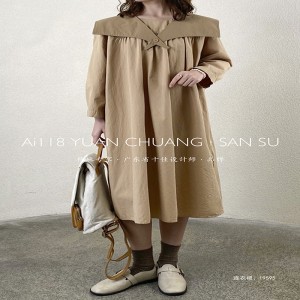 Volný střih Minimalistický Stylový Neformální Jednobarevná Potištěná barva bavlna a lněné nadměrné vlastní košilové šaty z roku 19595