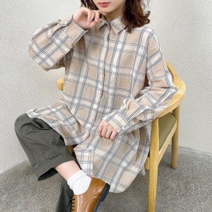 Loose-fitting design Minimalist Stylish Casual Solid color Striped Checked oversized custom 17827 Loose Checked Shirt
