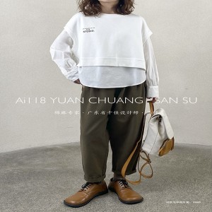 Loose-fitting design Minimalist Stylish Casual Solid color Striped Checked oversized custom 19600 Round obojek Shirt + Waistcoat