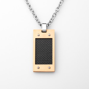 Mens Carbon Fiber náhrdelník Rose Gold plated Army Style Stainless Steel Dog Tag Pendant