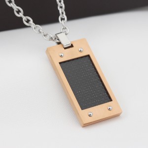 Mens Carbon Fiber náhrdelník Rose Gold plated Army Style Stainless Steel Dog Tag Pendant