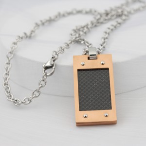 Mens Carbon Fiber náhrdelník Rose Gold plated Army Style Stainless Steel Dog Tag Pendant