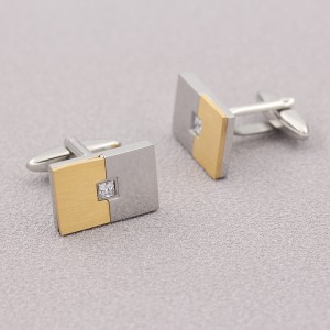 Dvoubarevné manžetové knoflíčky z 18K zlata s gravírováním z nerezové oceli s kamenem zirkonia