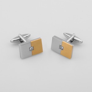 Dvoubarevné manžetové knoflíčky z 18K zlata s gravírováním z nerezové oceli s kamenem zirkonia