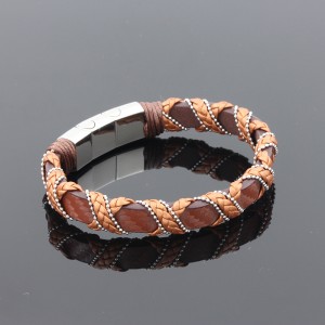 Ocelový náramek s několika vrstvami Wrist Cuff Braelet Multi-Color Braided Leather Brackeet s magnetickou klapkou