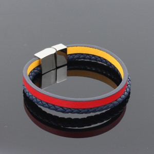 Módní kožené šperky Pravý kožený náramek Muti-Layer Pletený kožený náramek z nerezové oceli