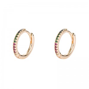 Evropská a americká osobnost módní studený vítr mírně vykládaný barevný zirkon mosaz gold-pokovené ucho přezka kruhnáušnice hip hopnáušnice