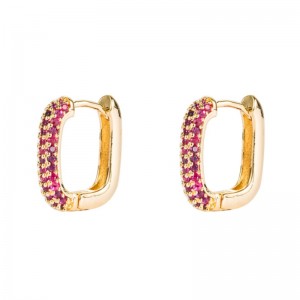 INS Rainbow Series Series European and American Style Ženanáušnice geometrické měď zlata pozlacené mikro-inloid Colorful Zircon hip-hopnáušnice