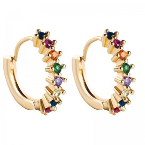 Náušnice evropských a amerických přeshraničních zdrojů na barevné zirkonové geometrické kruhové náušnice hip hop měď zlacené šperky