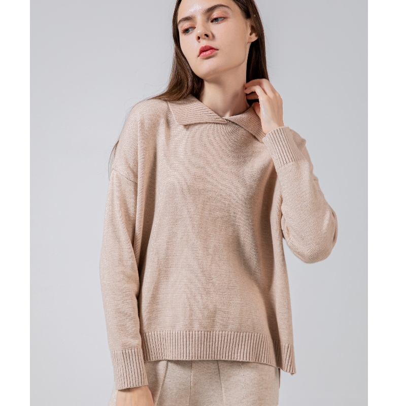 Volná a stylová jednoduchá pletená lapel single top 68023n