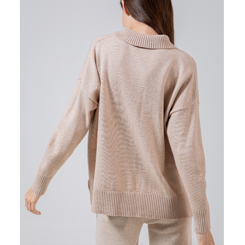Volná a stylová jednoduchá pletená lapel single top 68023n