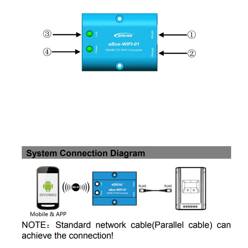 WiFi Serial Server RS485 až WiFi Support App pro SOALR Controller Inverter Epsolar LSB vs-a vs-bn tracera tracer-bn shi