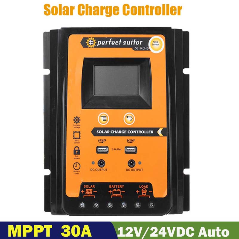 PWM 30A 12V 24VDC Solárnínabíjení regulátoru regulátoru baterie Solární panel s Dual USB výstupním LCD displejem