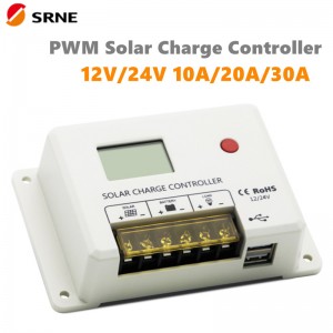 Nový SRNE PWM 10A 20A 30A Solárnínabíjení Controller 12V 24V Auto LCD displej Dual USB 5V N2A port pro lithiovou baterii