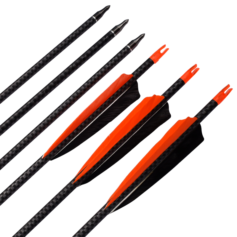 Elong venkovní 110245 ID6.2mm SP500 3K Carbon Arrow s peřím lukostřelba fotografování pomocí
