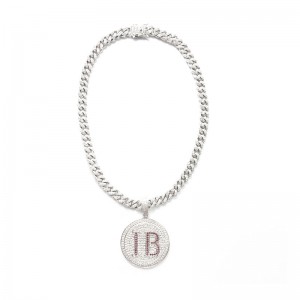 Módní kulatý dopis rytý diamantový přívěsek s řetězem