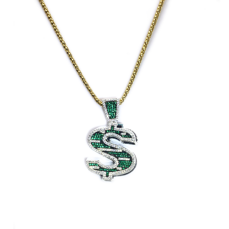 Hip-hop zelený s dolar symbol přívěsek