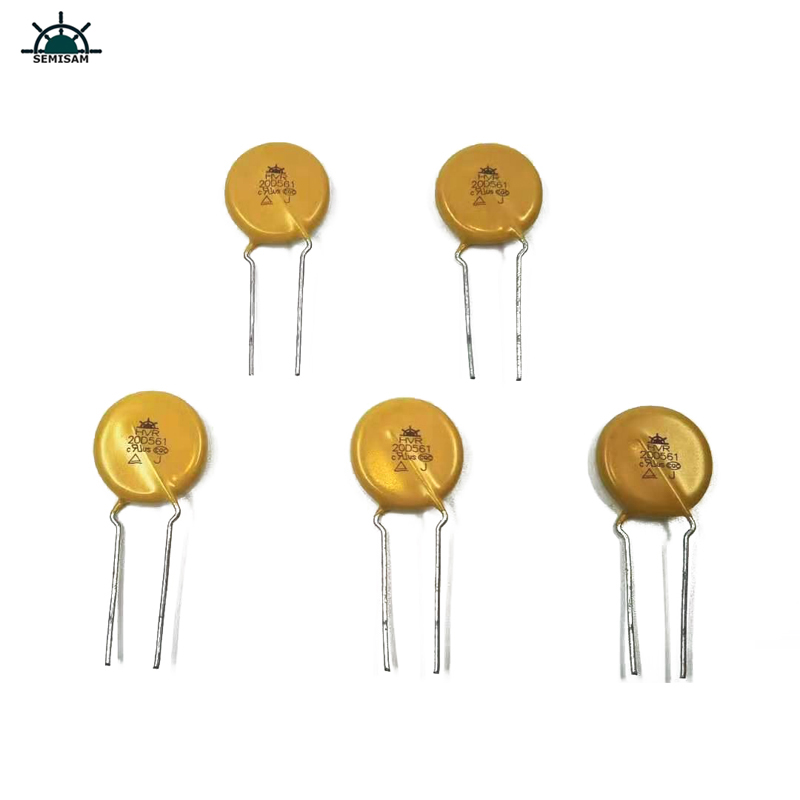 Čína ODM Elektronika komponenty, žlutý MOV 20mm HVR20D561K Oxid zinečnatý Varistor pro domácí spotřebiče