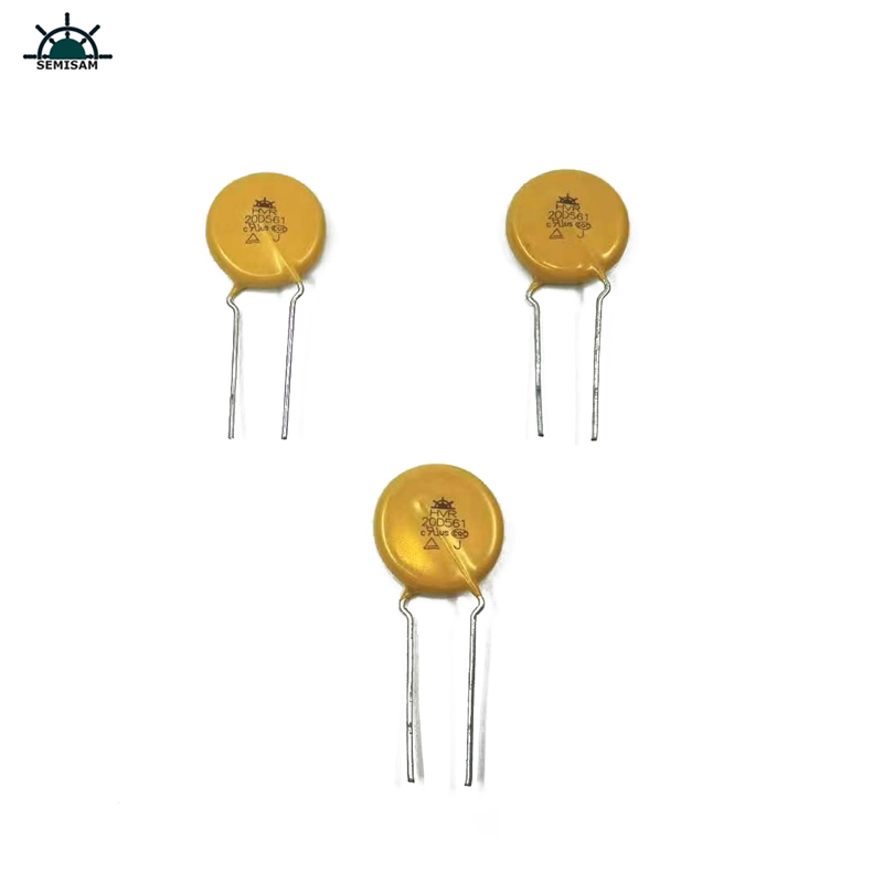 Čína ODM Elektronika komponenty, žlutý MOV 20mm HVR20D561K Oxid zinečnatý Varistor pro domácí spotřebiče