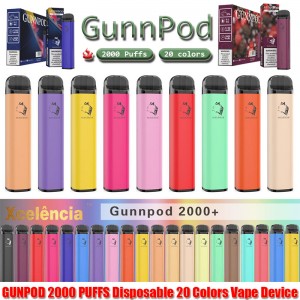 GunnPod 2000 Puffs Předplněná jednorázová vape 1250mAh baterie E Cigarety Deivce 18350 8ml Vaporizer Starter Kit vs Elf Bar 20 FLAVS PEN POD POD PUFFPOD