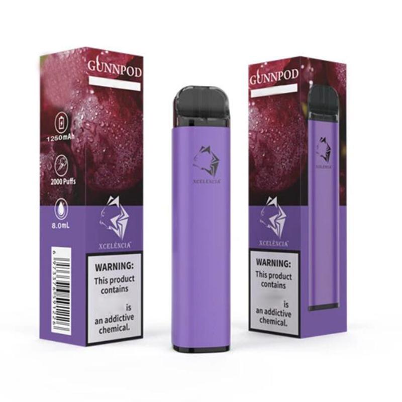 GunnPod 2000 Puffs Předplněná jednorázová vape 1250mAh baterie E Cigarety Deivce 18350 8ml Vaporizer Starter Kit vs Elf Bar 20 FLAVS PEN POD POD PUFFPOD