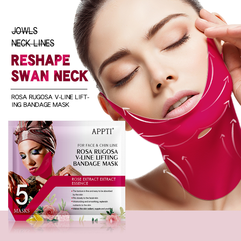 Appti růže rugosa v-line zvedání obvazu maska ​​tvář hubnutí popruh krása dvojitá brada redukční hydrogel obličeje maska ​​zvednout bradu a utáhnout kůže