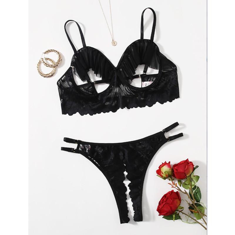 New Hot Fashion Black Hollow Out Lace Mesh Ženy Mini Dress Sexy Lingeri