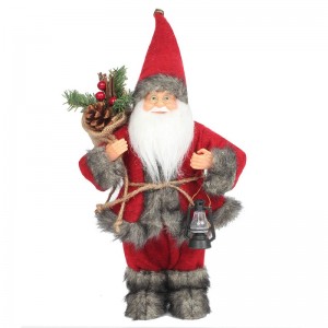14inch stojící červený santa claus ornament dekorace figurka s olejovou lampu a borovice kužel v pytli vánoční dovolená festival