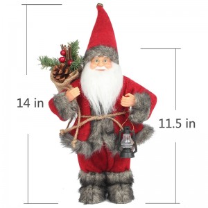 14inch stojící červený santa claus ornament dekorace figurka s olejovou lampu a borovice kužel v pytli vánoční dovolená festival