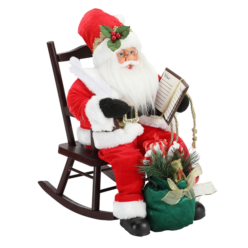 45 cm Santa Claus sedína židli psaní a čtení knihy Dekorace Figurka Collection Fabric Holiday Festival Custom Položka