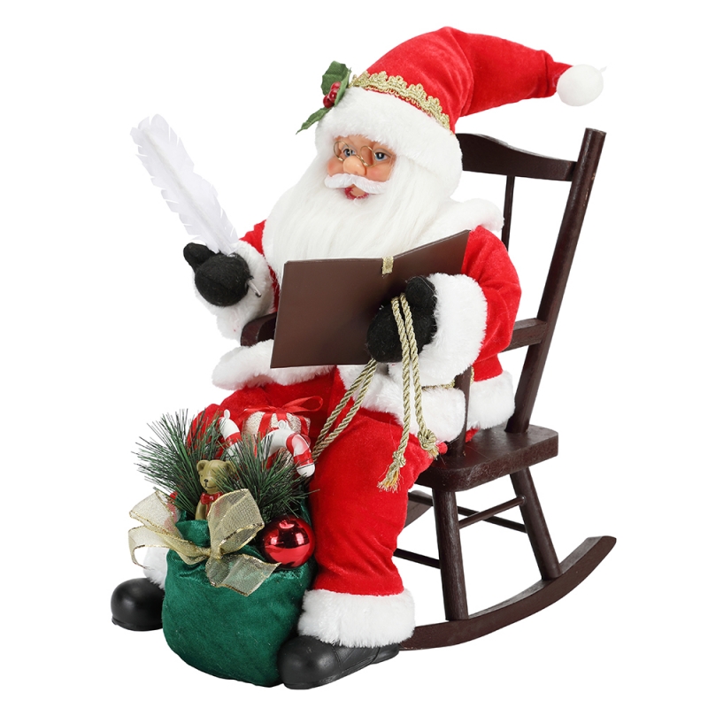 45 cm Santa Claus sedína židli psaní a čtení knihy Dekorace Figurka Collection Fabric Holiday Festival Custom Položka