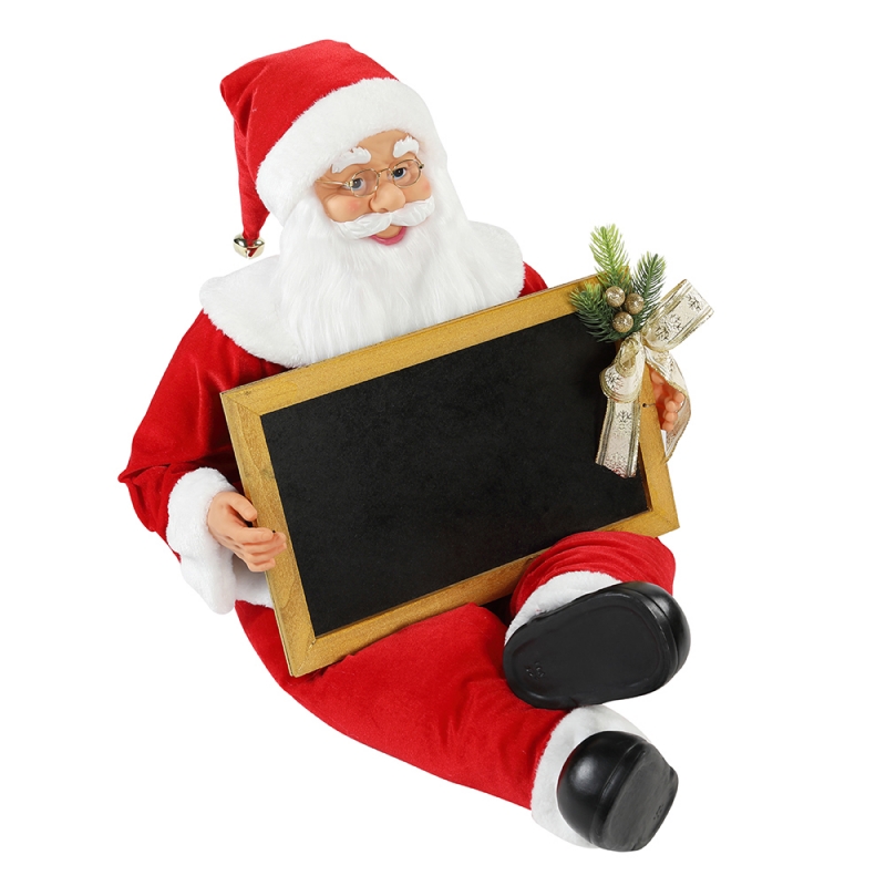 60cm Vánoční sedící Santa Claus s Blackboad Holiday Hudební Ornament Dekorace Figurka Collection Tradiční Vánoce