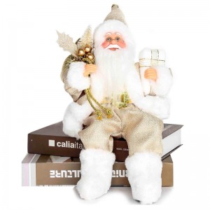 12inch sedící Zlatý Santa Claus figurka s dárkový pytel listy a boxna sobě bílé boty vánoční prázdninové dekorace