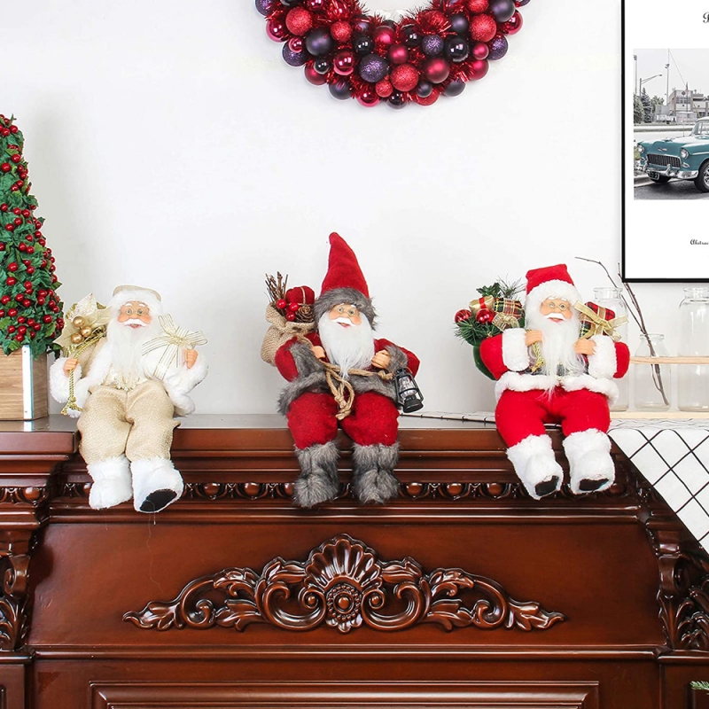 12inch sedící Zlatý Santa Claus figurka s dárkový pytel listy a boxna sobě bílé boty vánoční prázdninové dekorace