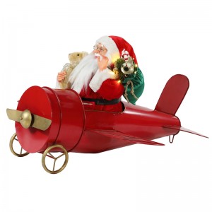 80cm vánoční hudební animovaný Santa Claus sedící červené letadlo dekorace figurka klasický svátek ornament dárky kolekce